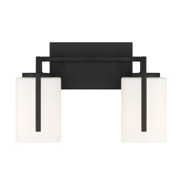 Designers Fountain Cambria 13.5in 2-Light Matte Black Modern Indoor Vanity Light with Etched Opal Glass Shades D258M-2B-MB - main